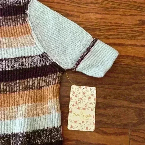 Free People NWT Best Intentions Knit Striped Short Sleeve Sweater Size XS Boho - Picture 5 of 10
